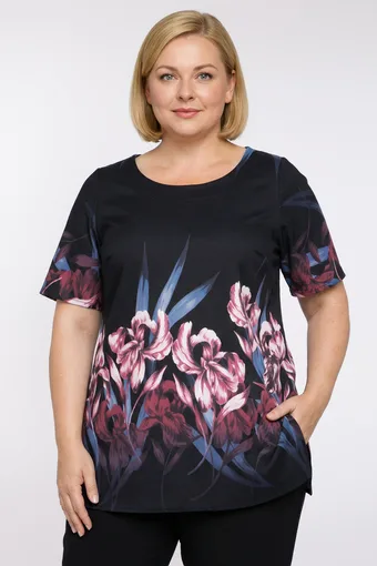 Tumša tunika ar violetiem ziediem