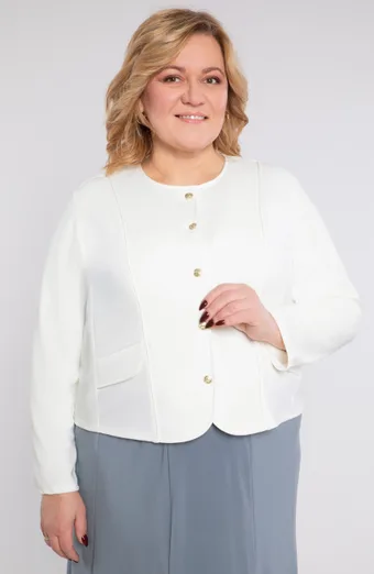 Balta jaka ar dekoratīvām pogām