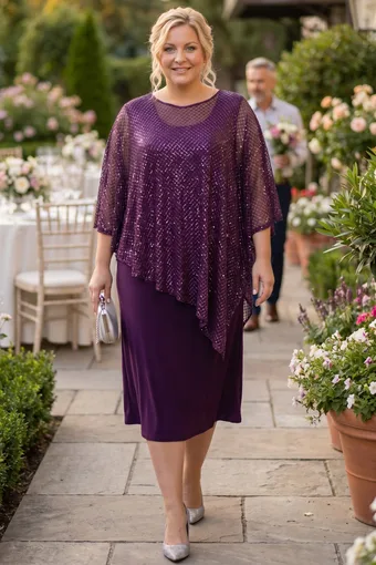 Asimetriska violeta kleita ar fliteriem