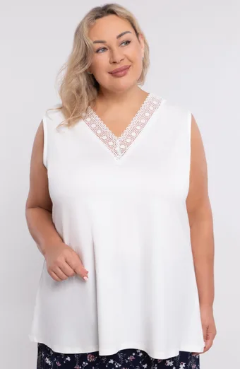 Krēmkrāsas tops ar mežģīnēm