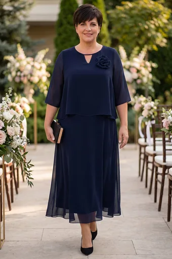 Eleganta tumši zila kleita ar dekorācijām