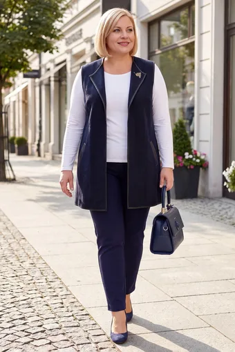Tumši zila veste ar piespraudi
