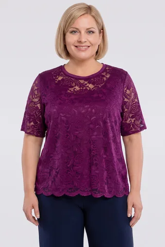 Violeta ziedu mežģīņu blūze