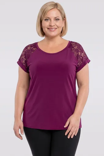Violeta blūze ar mežģīņu piedurknēm