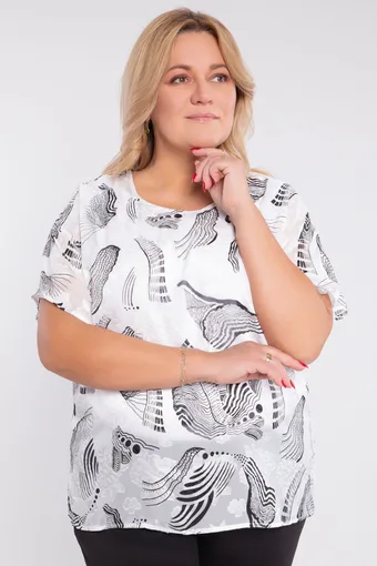 Balta blūze ar melnu rakstu
